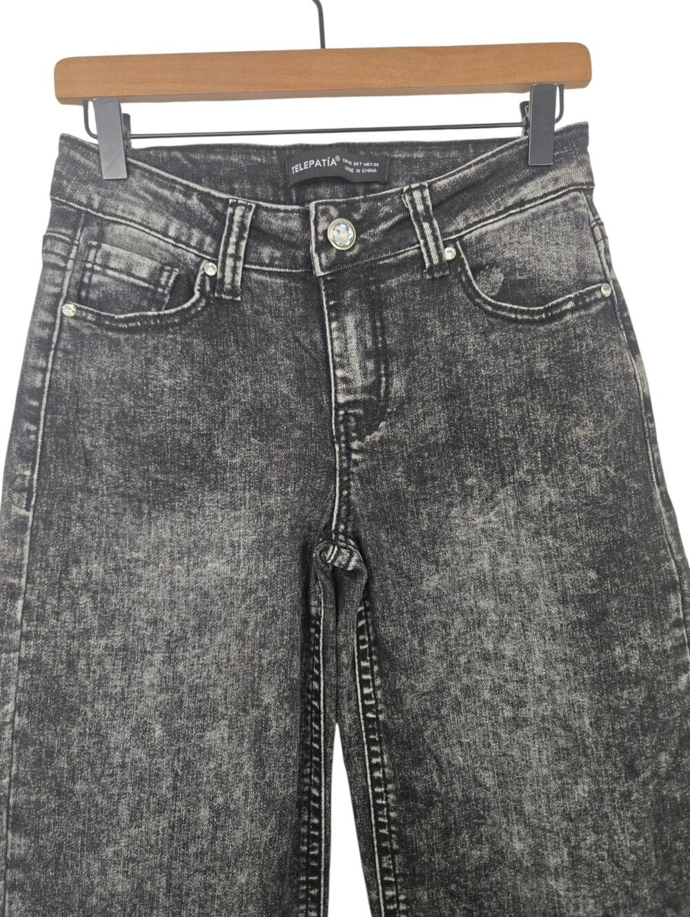 Telepatía Acid Wash Wide Leg Jeans US 7 | Rhinestone Angel Wing - Picture 3 of 7